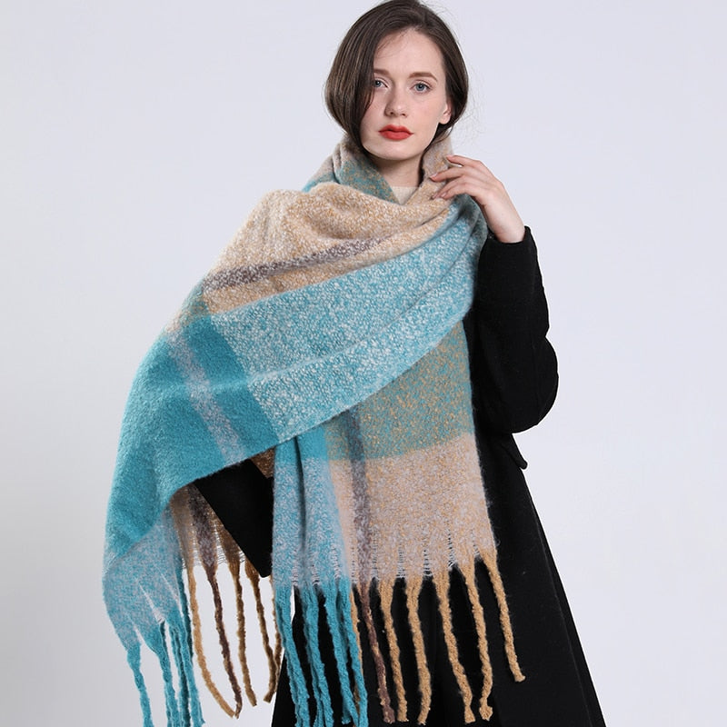 2022 NEW Luxury Cashmere Women Plaid Scarf Winter Warm Shawl and