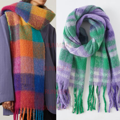 2022 NEW Luxury Cashmere Women Plaid Scarf Winter Warm Shawl and