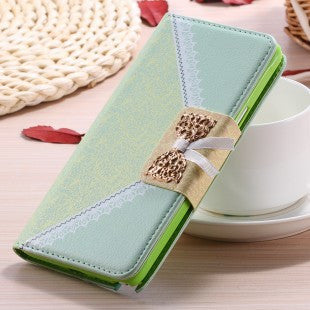 Elegant Girl Wallet Case for Samsung Galaxy Note 4 Leather Cover Flip Stand Lace Bow Butterfly Knot With Metal Chain Photo Frame