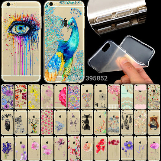 New Arrival Fashion Pattern Ultra Slim Transparent TPU Soft Case Cover Skin For iPhone 6 4.7