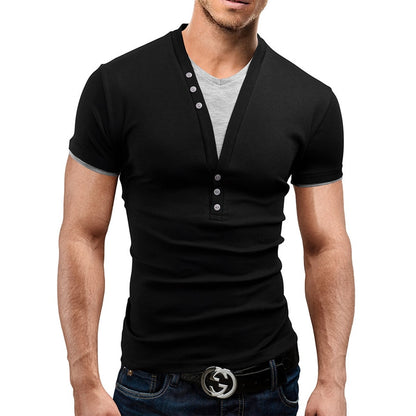 Tshirt homme Handsome Button Shirt Short Sleeve T-Shirt Men Slim Fit Brand Clothing