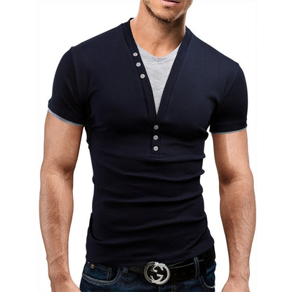 Tshirt homme Handsome Button Shirt Short Sleeve T-Shirt Men Slim Fit Brand Clothing