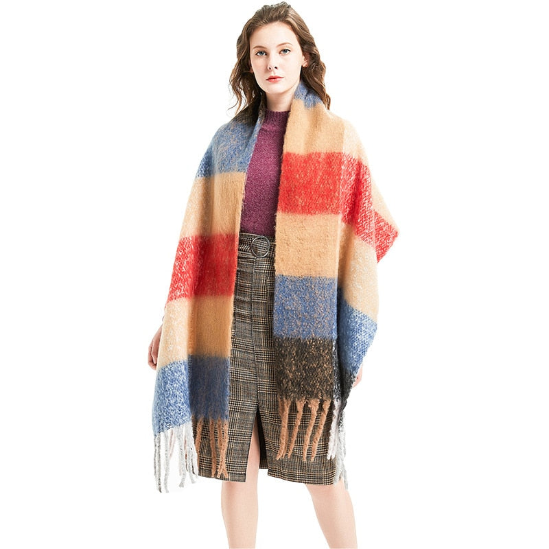 2022 NEW Luxury Cashmere Women Plaid Scarf Winter Warm Shawl and