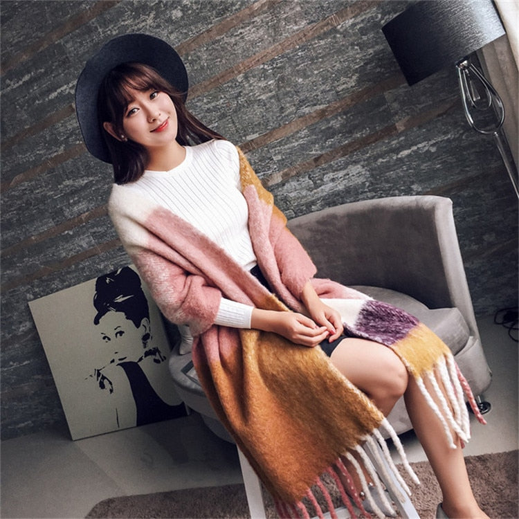 2022 NEW Luxury Cashmere Women Plaid Scarf Winter Warm Shawl and