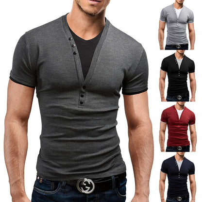 Tshirt homme Handsome Button Shirt Short Sleeve T-Shirt Men Slim Fit Brand Clothing