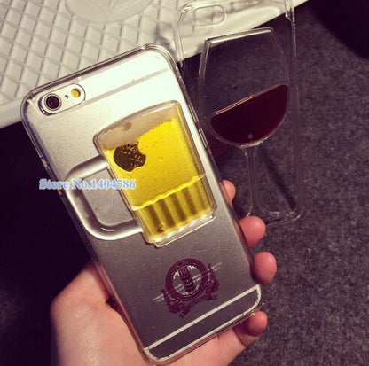 Hot! Phone case for iPhone 6 cases Liquid Quicksand clear transparent Phone Case soft back Cover Red Wine Glass cocktail 4.7inch