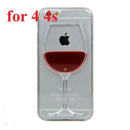 Hot sale Red Wine Cup Liquid Transparent Case Cover For Apple iPhone 4 4S 5 5S 6 6 Plus All Models Phone Cases Back Covers