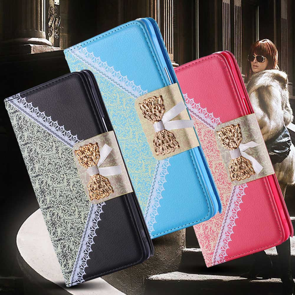 Note 4 Fashion Butterfly Knot Lace Bow Wallet Case for Samsung Galaxy Note4 Flip Stand Leather Cover With Metal Chain Phone Bags - Shopy Max