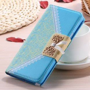 Note 4 Fashion Butterfly Knot Lace Bow Wallet Case for Samsung Galaxy Note4 Flip Stand Leather Cover With Metal Chain Phone Bags - Shopy Max