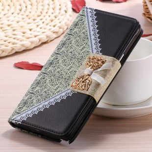 Note 4 Fashion Butterfly Knot Lace Bow Wallet Case for Samsung Galaxy Note4 Flip Stand Leather Cover With Metal Chain Phone Bags - Shopy Max