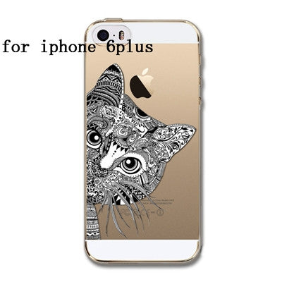 Phone Case Cover For iPhone 4 4S 5 5S 6 6plus Ultra Soft Silicon Transparent Lovely Cat Girl Flowers Animals Printed - Shopy Max