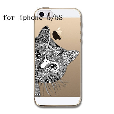 Phone Case Cover For iPhone 4 4S 5 5S 6 6plus Ultra Soft Silicon Transparent Lovely Cat Girl Flowers Animals Printed - Shopy Max