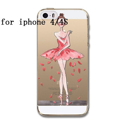 Phone Case Cover For iPhone 4 4S 5 5S 6 6plus Ultra Soft Silicon Transparent Lovely Cat Girl Flowers Animals Printed - Shopy Max