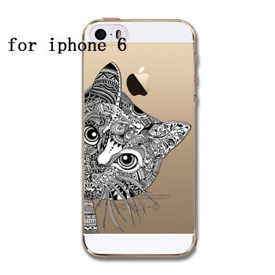 Phone Case Cover For iPhone 4 4S 5 5S 6 6plus Ultra Soft Silicon Transparent Lovely Cat Girl Flowers Animals Printed - Shopy Max