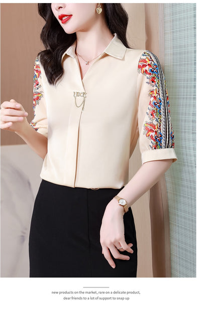 Fashion Print Chiffon Blouse Women Shirt Lotus Sleeve Summer Women