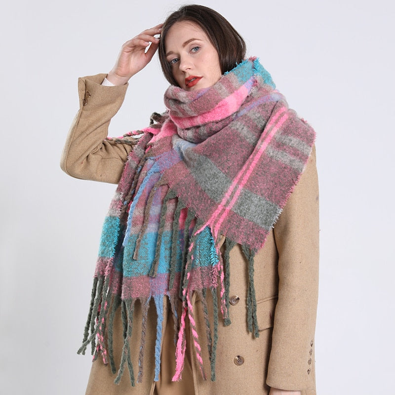 2022 NEW Luxury Cashmere Women Plaid Scarf Winter Warm Shawl and