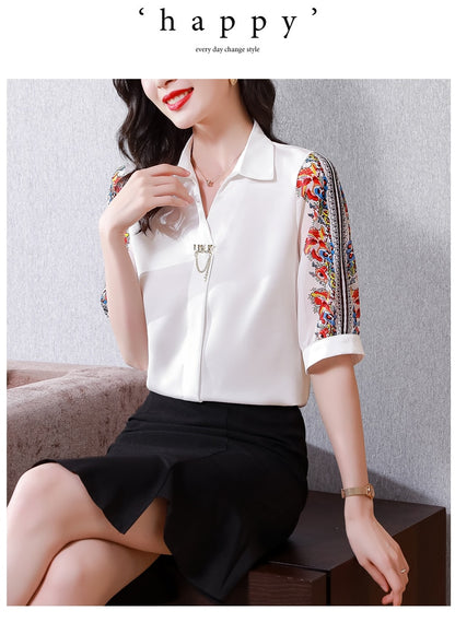 Fashion Print Chiffon Blouse Women Shirt Lotus Sleeve Summer Women