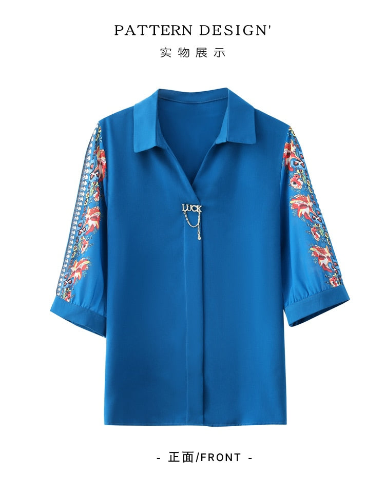 Fashion Print Chiffon Blouse Women Shirt Lotus Sleeve Summer Women