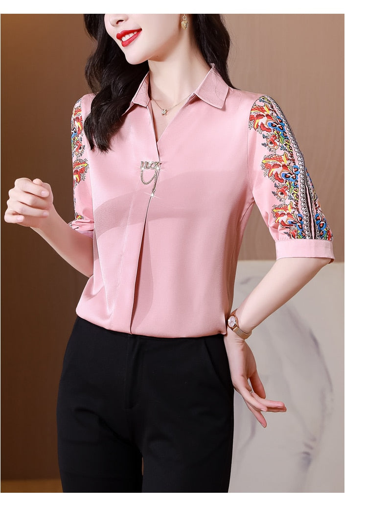 Fashion Print Chiffon Blouse Women Shirt Lotus Sleeve Summer Women