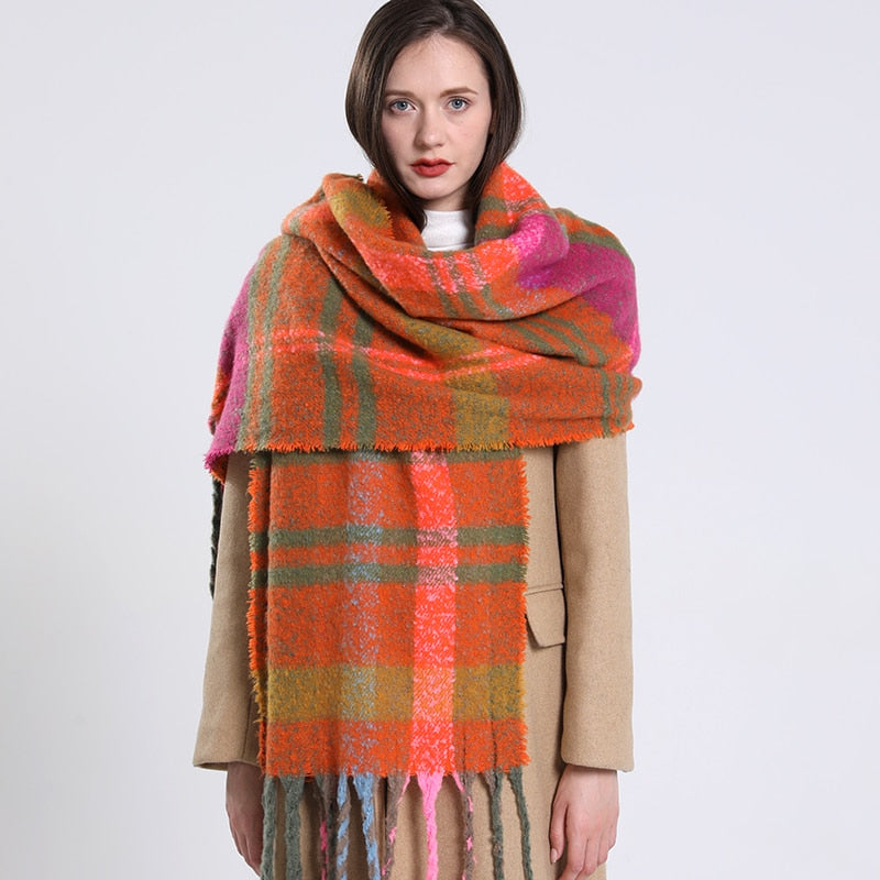 2022 NEW Luxury Cashmere Women Plaid Scarf Winter Warm Shawl and