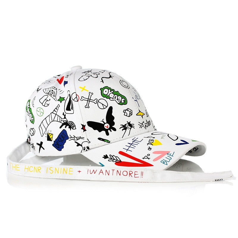 Korean Style Letter Printing Graffiti Baseball Cap for Women Men Fashion Spring Summer Snapback