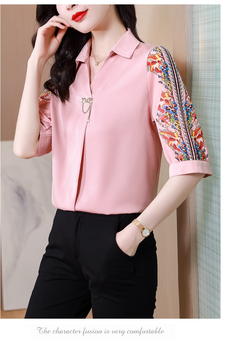 Fashion Print Chiffon Blouse Women Shirt Lotus Sleeve Summer Women