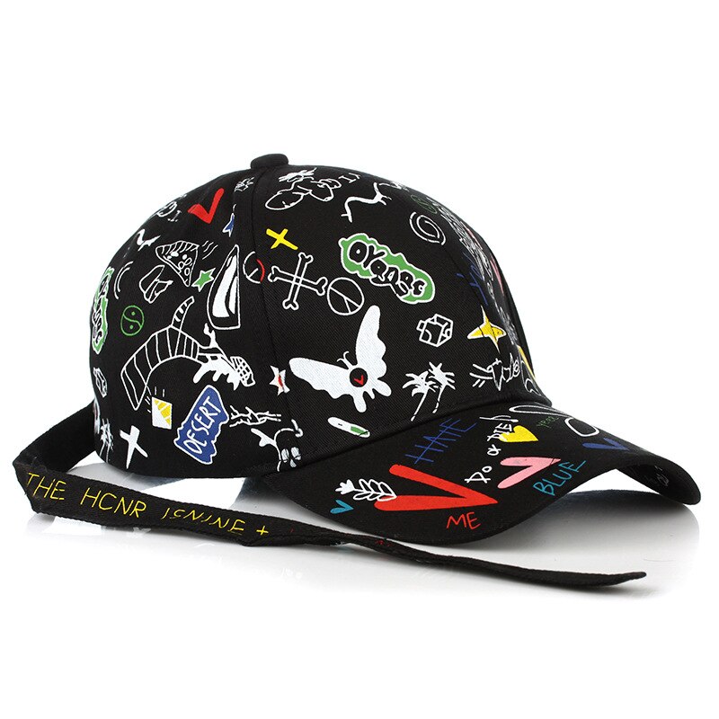 Korean Style Letter Printing Graffiti Baseball Cap for Women Men Fashion Spring Summer Snapback