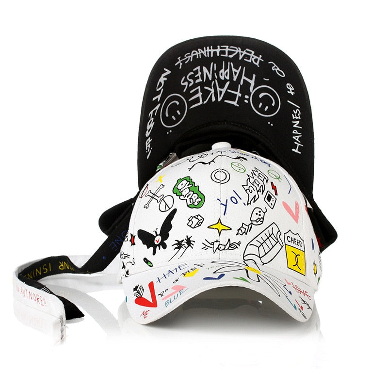 Korean Style Letter Printing Graffiti Baseball Cap for Women Men Fashion Spring Summer Snapback