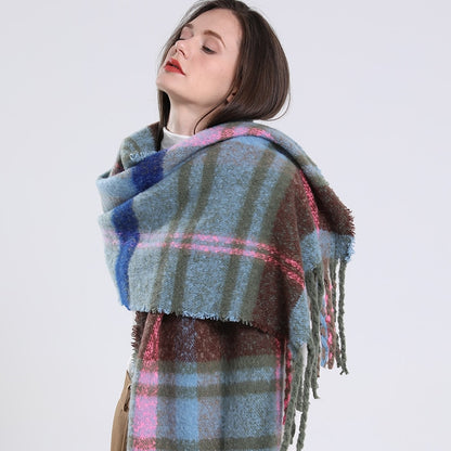 2022 NEW Luxury Cashmere Women Plaid Scarf Winter Warm Shawl and