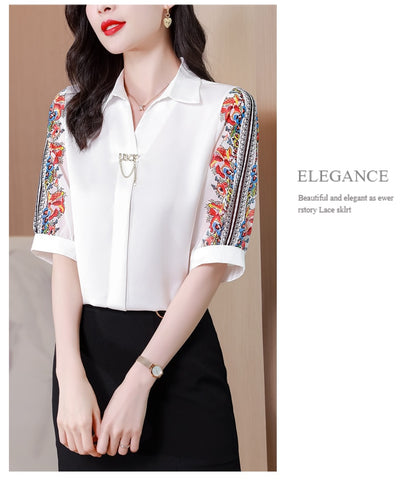 Fashion Print Chiffon Blouse Women Shirt Lotus Sleeve Summer Women