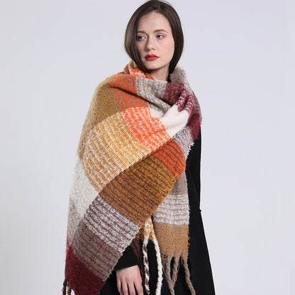 2022 NEW Luxury Cashmere Women Plaid Scarf Winter Warm Shawl and