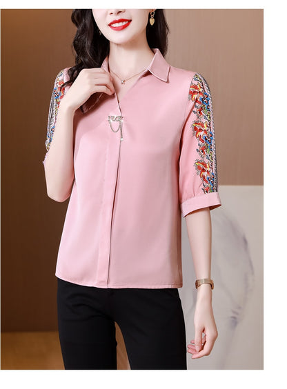 Fashion Print Chiffon Blouse Women Shirt Lotus Sleeve Summer Women