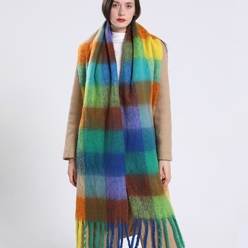 2022 NEW Luxury Cashmere Women Plaid Scarf Winter Warm Shawl and