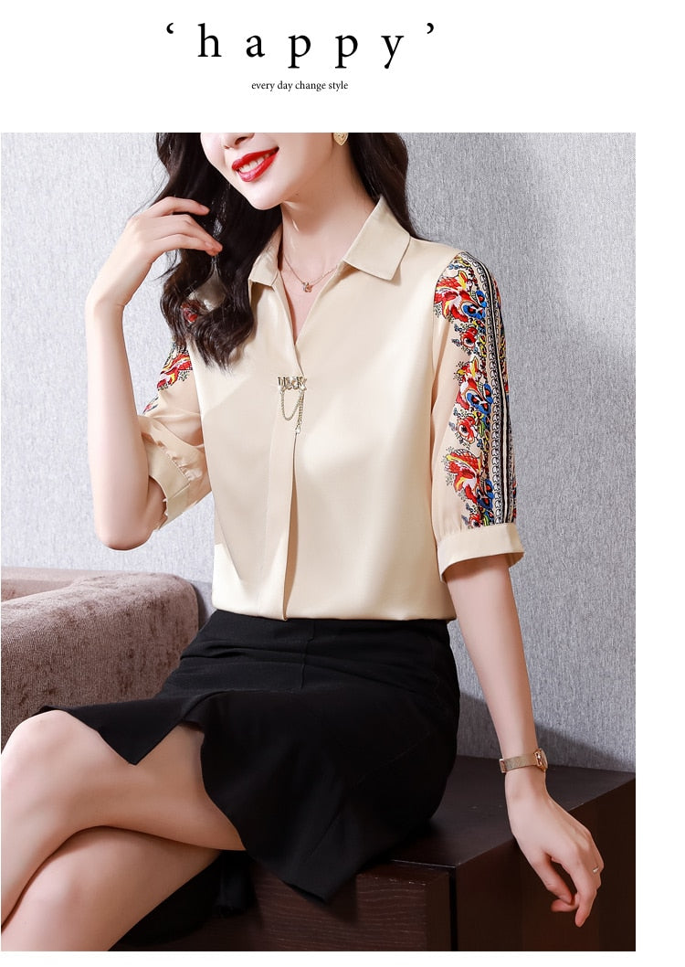 Fashion Print Chiffon Blouse Women Shirt Lotus Sleeve Summer Women