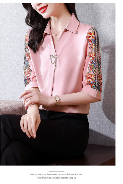 Fashion Print Chiffon Blouse Women Shirt Lotus Sleeve Summer Women