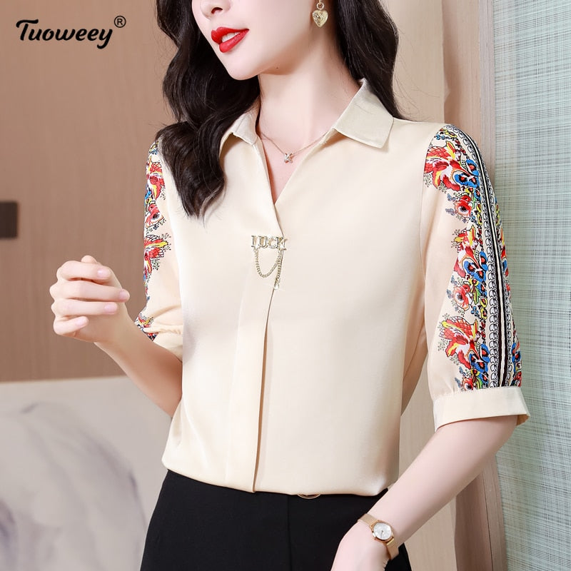 Fashion Print Chiffon Blouse Women Shirt Lotus Sleeve Summer Women