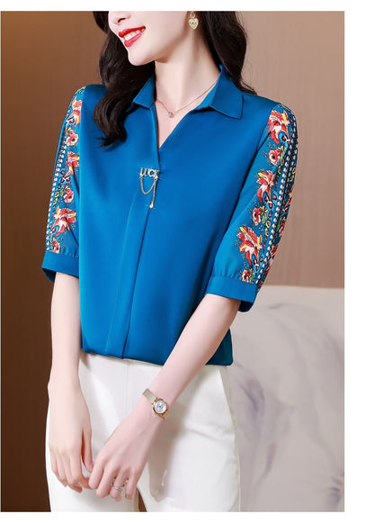 Fashion Print Chiffon Blouse Women Shirt Lotus Sleeve Summer Women