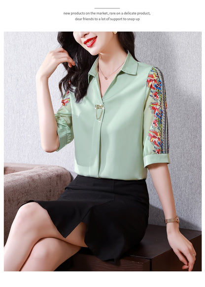 Fashion Print Chiffon Blouse Women Shirt Lotus Sleeve Summer Women