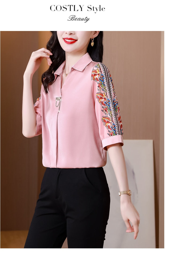 Fashion Print Chiffon Blouse Women Shirt Lotus Sleeve Summer Women