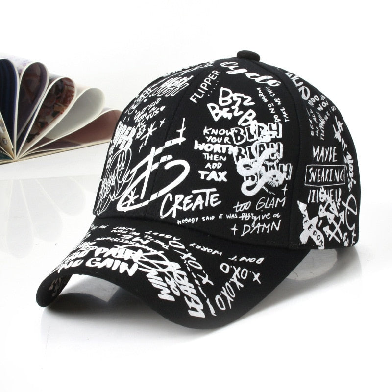 Korean Style Letter Printing Graffiti Baseball Cap for Women Men Fashion Spring Summer Snapback