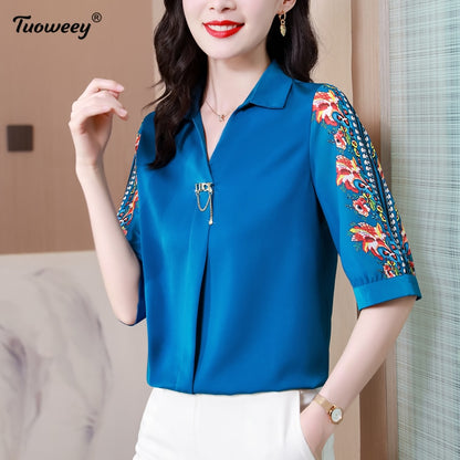 Fashion Print Chiffon Blouse Women Shirt Lotus Sleeve Summer Women