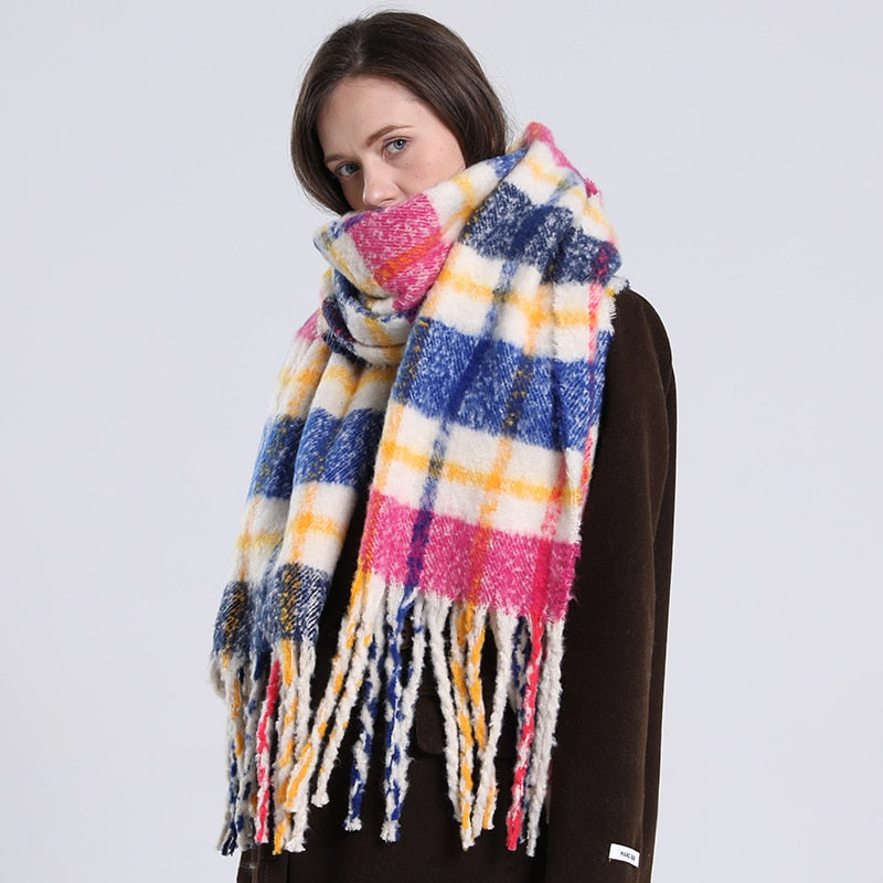 2022 NEW Luxury Cashmere Women Plaid Scarf Winter Warm Shawl and