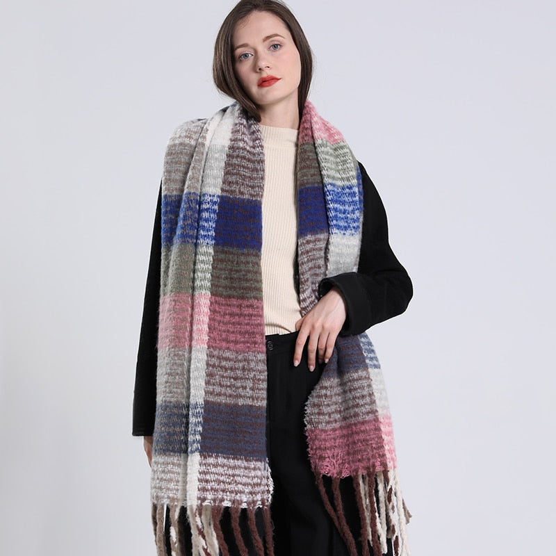 2022 NEW Luxury Cashmere Women Plaid Scarf Winter Warm Shawl and