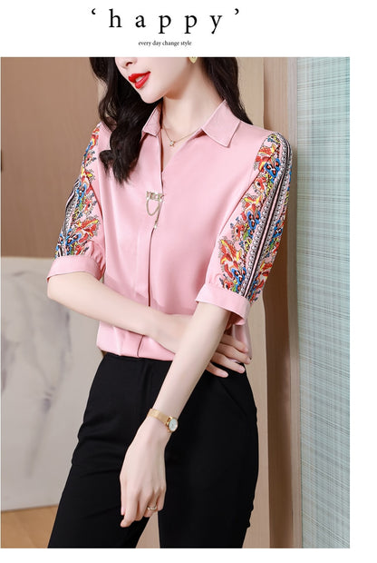 Fashion Print Chiffon Blouse Women Shirt Lotus Sleeve Summer Women