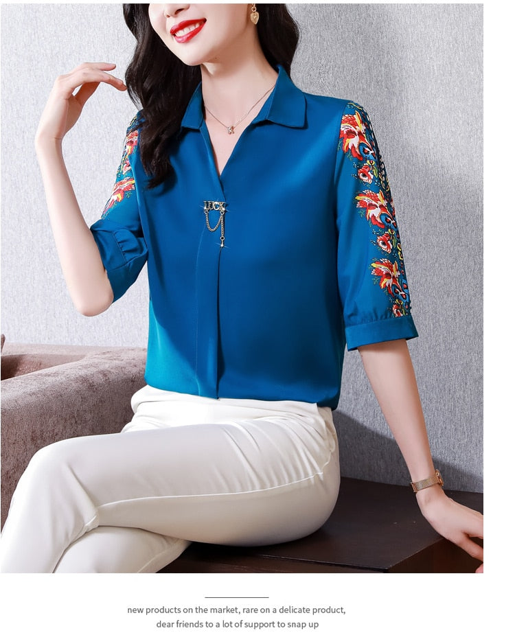 Fashion Print Chiffon Blouse Women Shirt Lotus Sleeve Summer Women