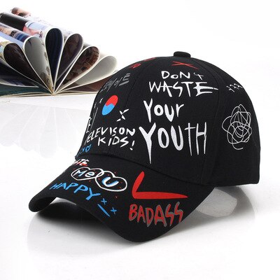 Korean Style Letter Printing Graffiti Baseball Cap for Women Men Fashion Spring Summer Snapback