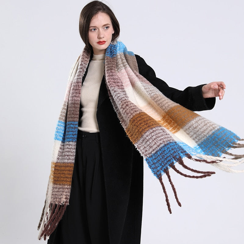 2022 NEW Luxury Cashmere Women Plaid Scarf Winter Warm Shawl and