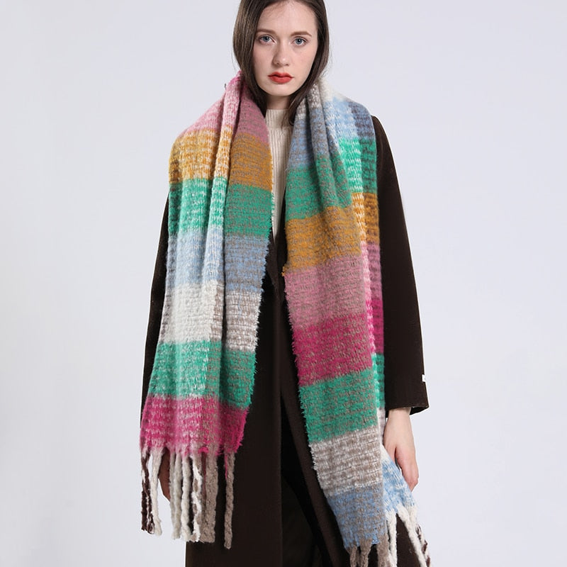 2022 NEW Luxury Cashmere Women Plaid Scarf Winter Warm Shawl and