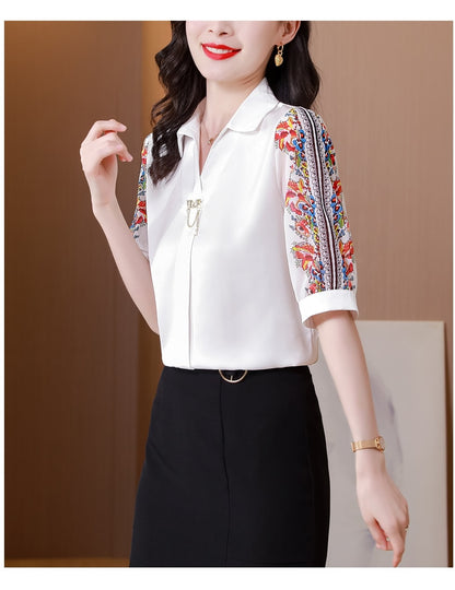 Fashion Print Chiffon Blouse Women Shirt Lotus Sleeve Summer Women