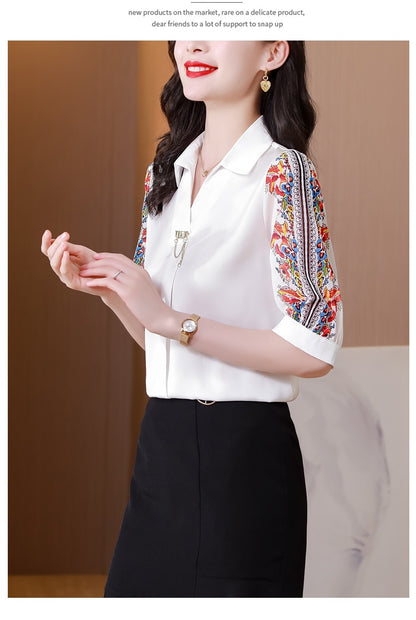 Fashion Print Chiffon Blouse Women Shirt Lotus Sleeve Summer Women